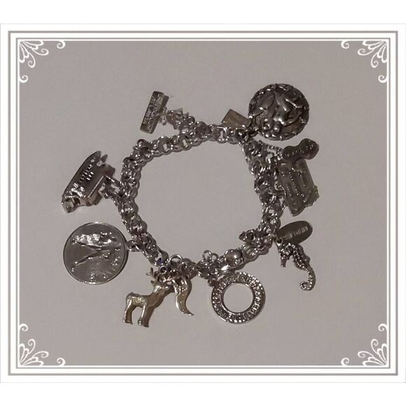 LOADED Vintage 925SS Double Curb Link Charm Bracelet & Charms~40+ grams - Picture 1 of 4
